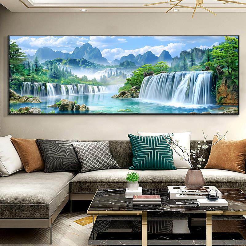 2025新款钻石画 画满钻客厅风景山水画 画点黏钻十字绣流水生财5D,淘宝优惠券,粉丝福利购,淘宝优惠卷