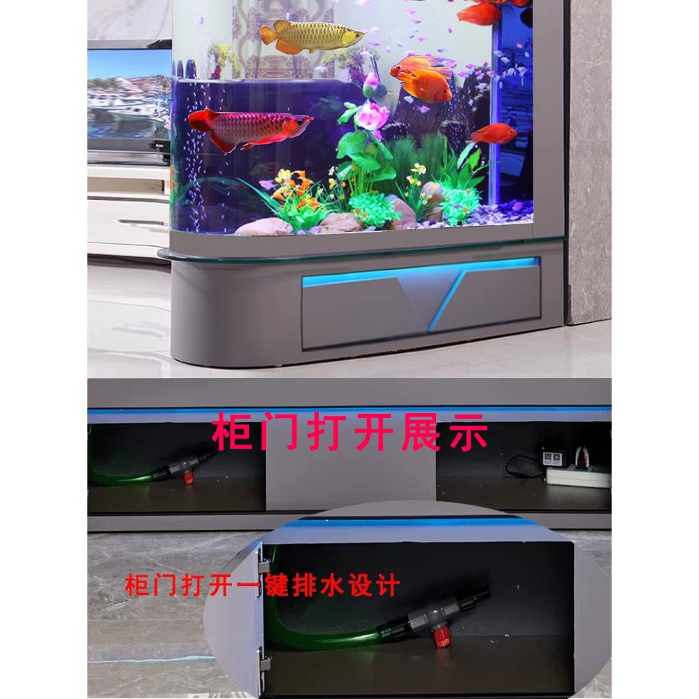 新款屏风鱼缸客厅落地子弹头隔断带柜玄关中大型玻璃金鱼缸水族箱 - 图2
