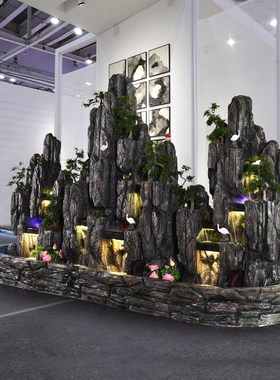 大型假山流水喷泉瀑布造景户外别墅H庭院花园室内落地摆件景观