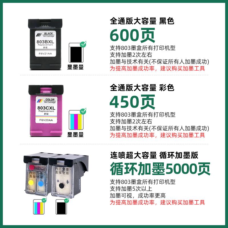 适用惠普803墨盒1112 2132 2621 2622 2623连喷2131打印机HP803XL - 图2