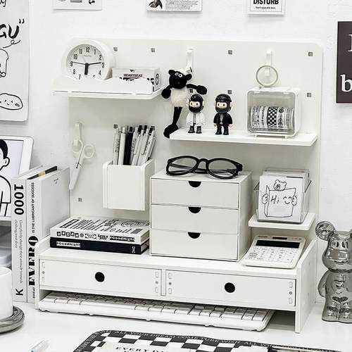 洞洞板置物架桌面收纳盒学生宿舍书桌文具收纳层架办公室工位整理 - 图3