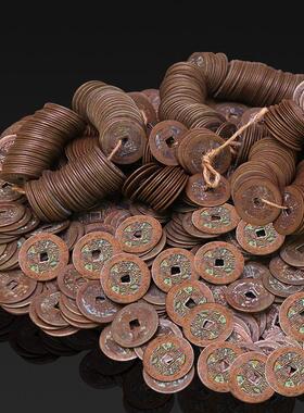 乾隆通宝真品古铜钱五帝钱压门槛三枚黄铜起卦工具古币六爻摇卦