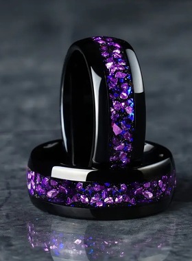 跨境爆款不锈钢戒指欧美电商热销仿紫水晶镶嵌碳化戒指简约大气