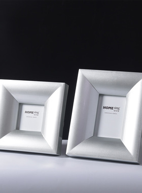 银色亮光方形相框相架画框摆件现代北欧木质家居样板房软装饰品