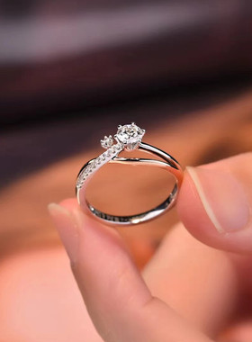 925纯银莫桑钻戒指女分色50分闭口不掉色D色可过测钻笔送女友