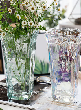 西班牙创意玻璃花瓶欧式酒店客厅餐桌插花家居摆件现代简约花瓶