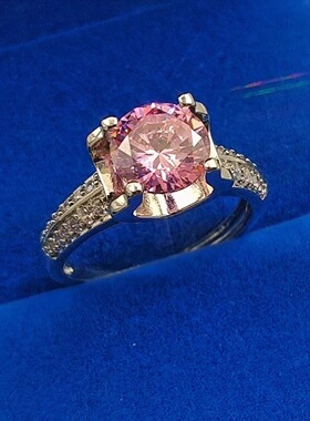 网紅饰品仿莫桑钻2克拉八心八钻牛头戒指女流行指环批发开口可调