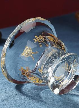 供水杯水晶供佛杯玻璃碗八吉祥描金纯色家居创意家用供佛碗小摆件