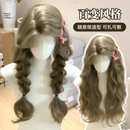 甜欣【绵阳星星】前额手钩蕾丝自然偏分长卷发假发女网红款全头套 - 图0