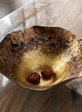 欧式古典轻奢客厅茶几高级感竹纹金属果盘装饰品桌面软装搭配设计