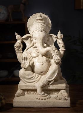 东南亚风格大象摆件泰式象鼻神像客厅玄关象神桌面装饰树脂工艺品