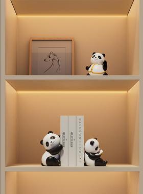 贝汉美可爱熊猫书挡摆件客厅酒柜家居装饰品玄关书架桌面书立礼物
