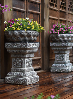 民宿花园园林庭院装饰布置别墅大门口花盆农庄农家小院罗马柱摆件