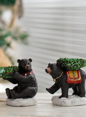 2025新款创意仿真圣诞黑熊树脂烛台蜡烛家居装饰跨境动物工艺品
