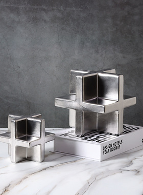 现代极简北欧轻奢十字方块几何陶瓷工艺品摆件家居样板间软