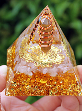 跨境爆款虎眼石水晶柱水晶碎石金字塔摆件家居树脂滴胶手工艺品