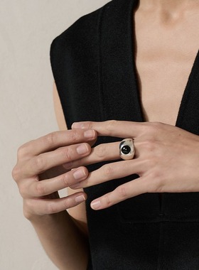 日韩新款秋冬小众设计感黑玛瑙戒指女设计感食指中指戒代发