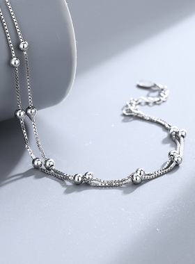 925纯银光珠子可调节脚链韩国时尚设计感简约闺蜜百搭脚饰批发