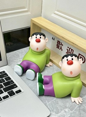 歪头胖虎手机支架桌面治愈摆件懒人手机座办公室家居创意可爱