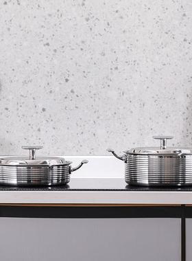 轻奢系样板间厨房组合装饰品摆件汤锅煎锅具不锈钢螺纹软装道具