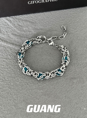 钛钢龙骨手链复古嘻哈朋克蓝色