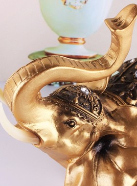 金色大象树脂摆件工艺品 东南亚风格吉象家居装饰品 创意礼物礼品