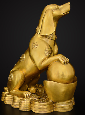 铜狗摆件纯铜大号家居摆设客厅玄关坐地生财狗装饰工艺品