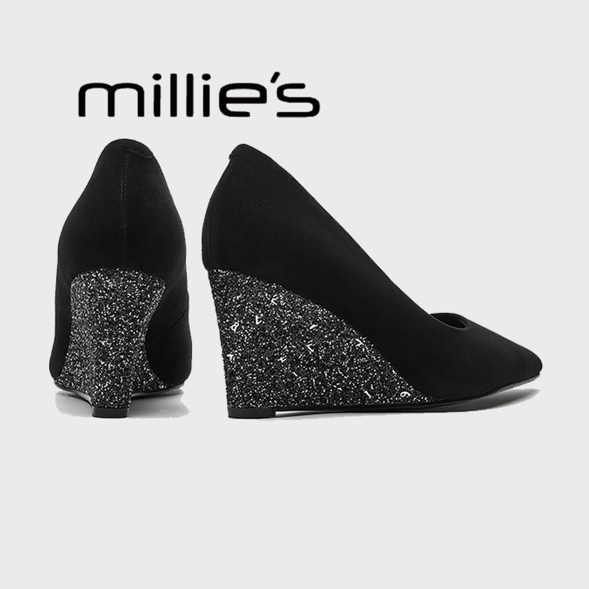 MILLIE'S/妙丽2025新款高跟鞋女坡跟尖头气质黑色内增不累脚单鞋,淘宝优惠券,粉丝福利购,淘宝优惠卷