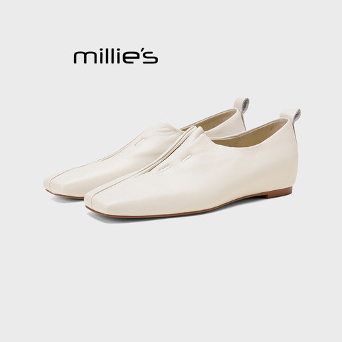 MILLIE'S/妙丽单鞋女真皮平底软皮小皮鞋懒人一脚蹬百搭乐福鞋秋 - 图1