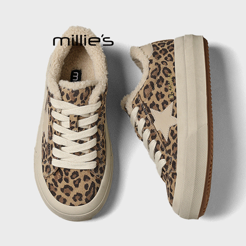 MILLIE'S/妙丽冬季新款厚底加绒星星款百搭时尚休闲超火增高板鞋Z,淘宝优惠券,粉丝福利购,淘宝优惠卷