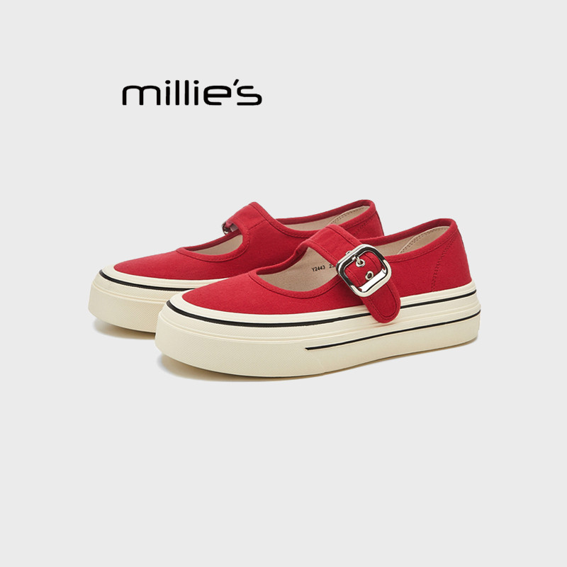 MILLIE'S/妙丽2025新款厚底浅口轻便运动帆布鞋女夏季透气休闲鞋,淘宝优惠券,粉丝福利购,淘宝优惠卷