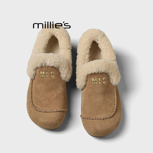 MILLIE'S/妙丽加绒保暖毛毛鞋2026冬季女翻边雪地靴百搭休闲板鞋Z - 图2