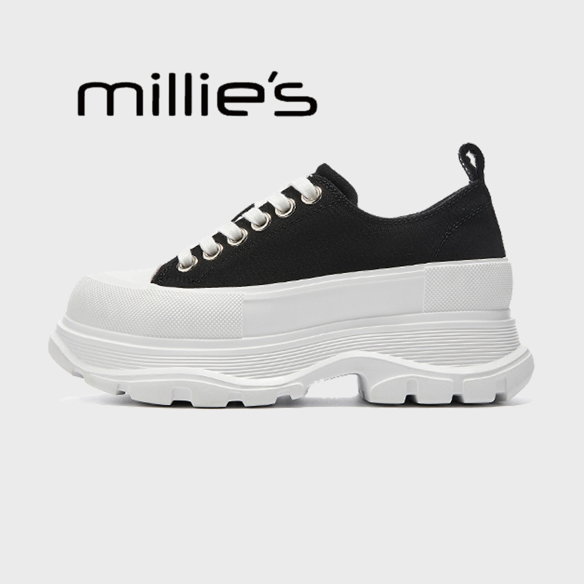 MILLIE'S/妙丽厚底帆布鞋女2025春季新款小个子增高运动休闲板鞋,淘宝优惠券,粉丝福利购,淘宝优惠卷