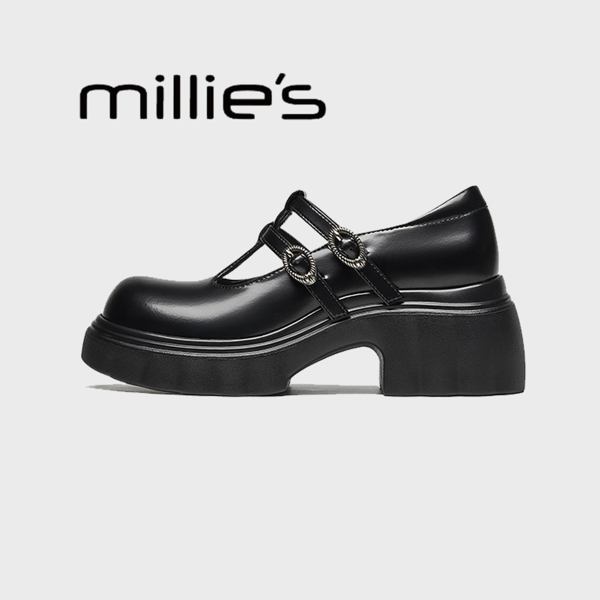 MILLIE'S/妙丽小皮鞋浅口乐福鞋女皮带扣玛丽珍轻便厚底松糕鞋春 - 图0