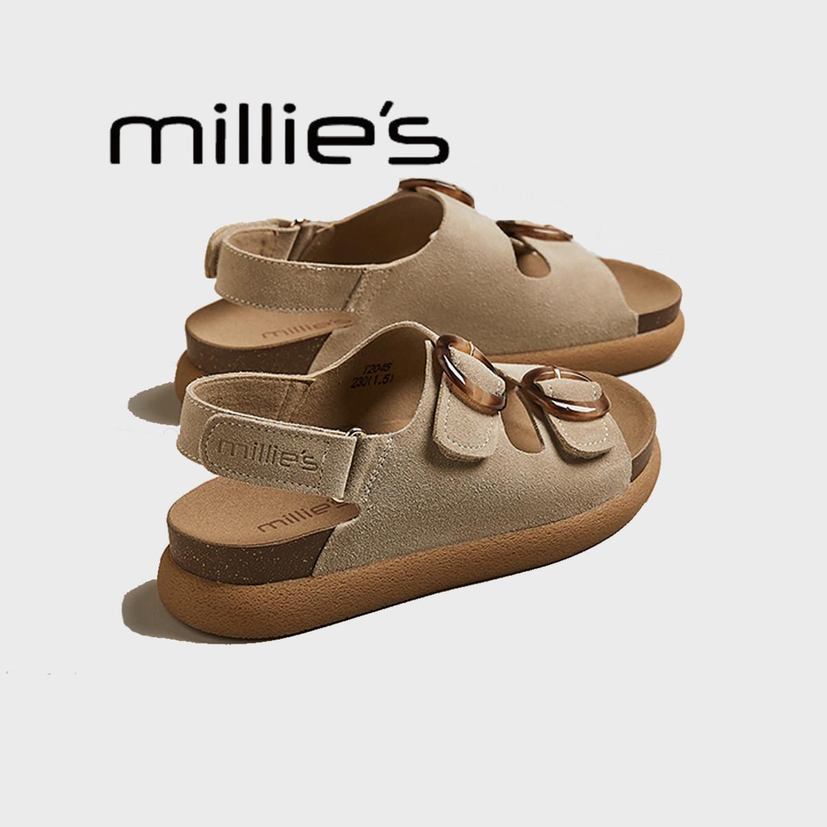 妙丽真皮厚底勃肯凉鞋女夏季新款罗马鞋魔术贴百搭休闲运动沙滩鞋,淘宝优惠券,粉丝福利购,淘宝优惠卷