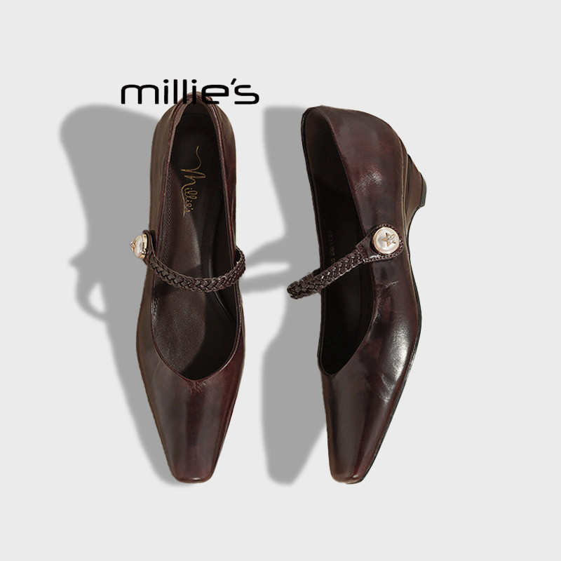 MILLIE'S/妙丽方头平底鞋2025新款小众气质简约一字带玛丽珍鞋女,淘宝优惠券,粉丝福利购,淘宝优惠卷