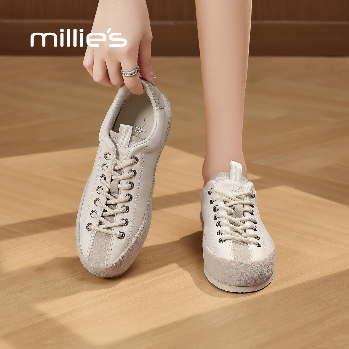 MILLIE'S/妙丽复古德训鞋女2026新款百搭系带平底休闲运动鞋Q,淘宝优惠券,粉丝福利购,淘宝优惠卷
