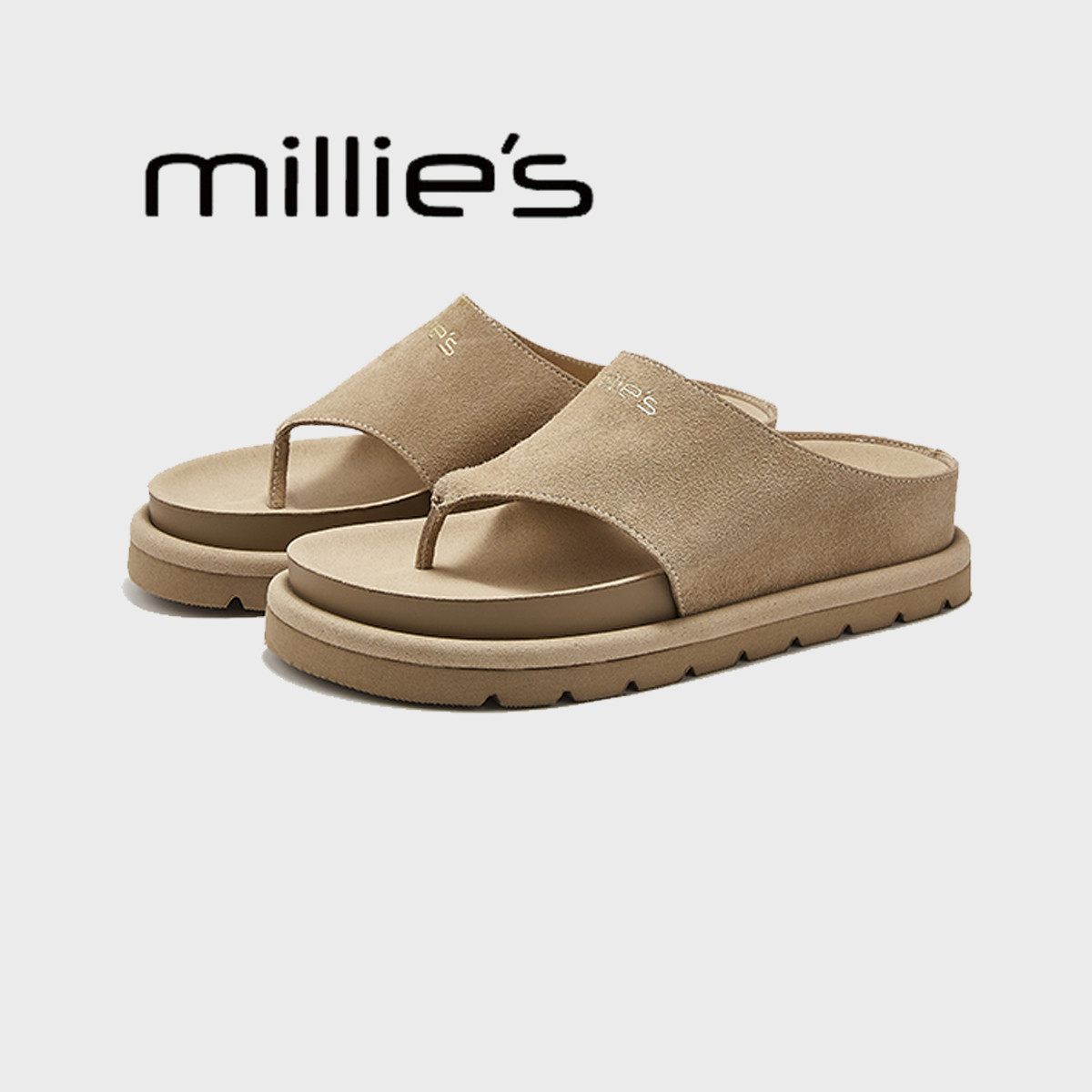 MILLIE'S/妙丽平底拖鞋女夏2025年新款小众休闲沙滩软底人字拖,淘宝优惠券,粉丝福利购,淘宝优惠卷