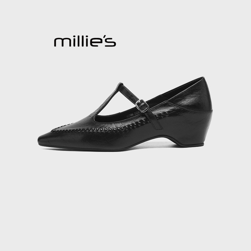MILLIE'S/妙丽2025夏季新款浅口单鞋面包树复古编织T带玛丽珍鞋女,淘宝优惠券,粉丝福利购,淘宝优惠卷
