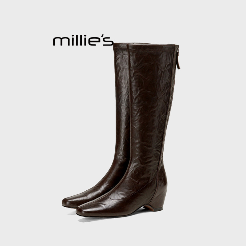 MILLIE'S/妙丽内增高及膝靴女2025高筒靴不掉筒显腿直超模长靴秋Z,淘宝优惠券,粉丝福利购,淘宝优惠卷