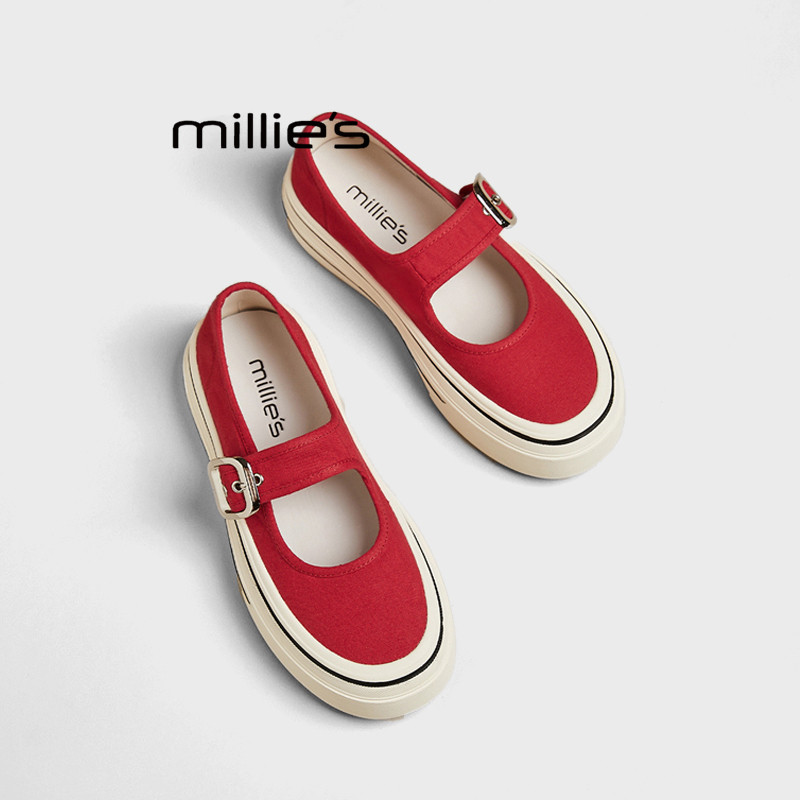 MILLIE'S/妙丽2025新款厚底浅口轻便运动帆布鞋女夏季透气休闲鞋,淘宝优惠券,粉丝福利购,淘宝优惠卷