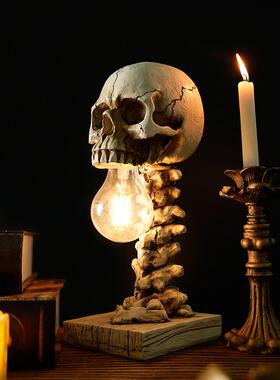 创意树脂骷髅头台灯发光骷髅小夜灯居家办公桌面摆件万圣节装饰品
