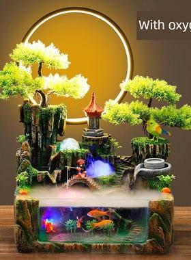 小型假山鱼缸客厅家用循环水流水喷泉水景小造景风水轮生财摆件