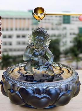 琉璃黑财神像黄财神爷五路财神招财佛像循环流水水供浴佛套装摆件