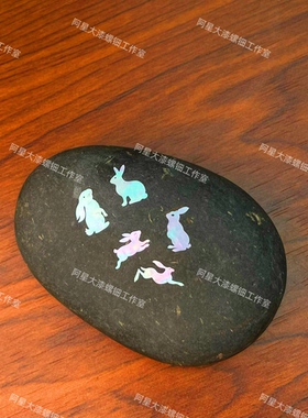 兔子大漆漆艺动物螺钿花镶嵌漆画