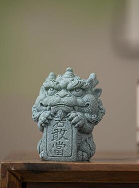 青砂石创意石敢当招财貔貅吉祥物茶宠摆件鱼缸造景园艺盆栽装饰品