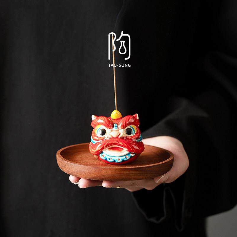 陶瓷醒狮线香插家用香炉底座室内沉香香熏炉茶桌装饰国潮香道摆件,淘宝优惠券,粉丝福利购,淘宝优惠卷