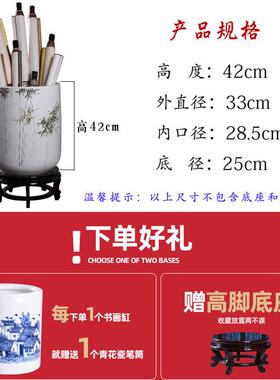 新中国风陶瓷花瓶装饰品客厅书画桶绘画罐手绘创意书房卷轴圆筒家