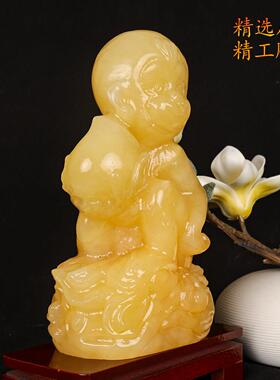 天然玉石寿桃猴子摆件雕刻家居客厅玄关办公室装饰招财风水摆设