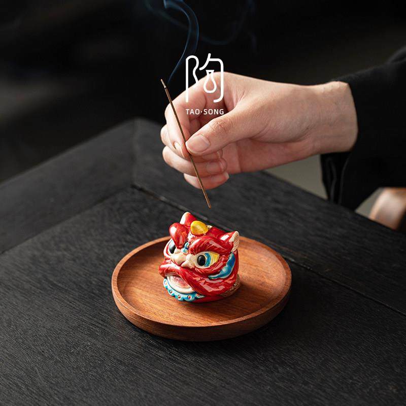 陶瓷醒狮线香插家用香炉底座室内沉香香熏炉茶桌装饰国潮香道摆件,淘宝优惠券,粉丝福利购,淘宝优惠卷